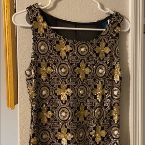 Black gold white embellished dress